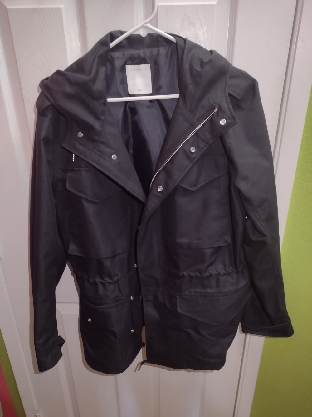 Sandro Paris Black Hooded Military Field Utility Jacket Men's L